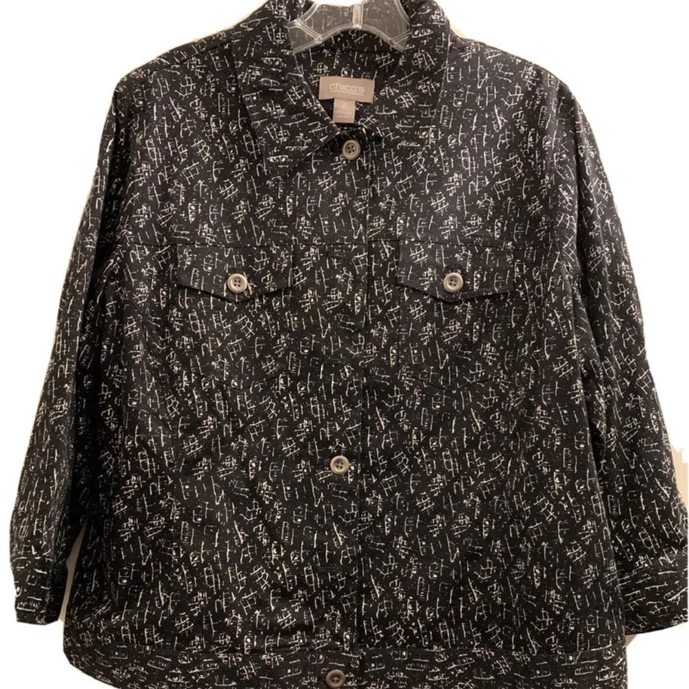 Chico’s 2 Crop Jacket 3/4 Sleeves, Black With White Women’s Size Large